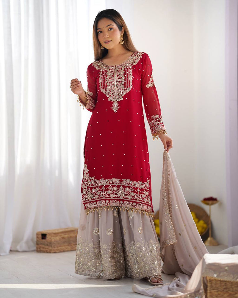 Luxury Embroidered Georgette Suit Set with Dupatta