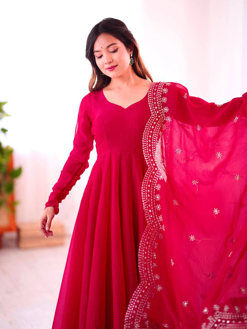 Elegant Heavy Embroidery Sequin Work Gown with Dupatta
