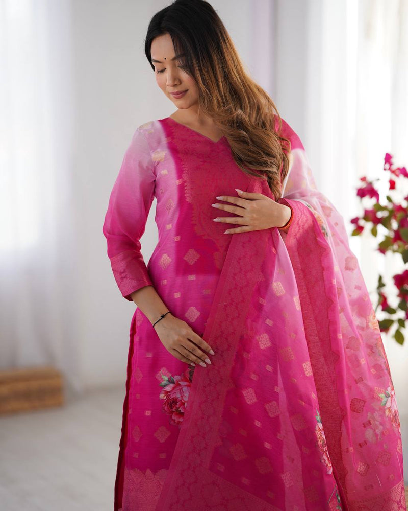Premium Chanderi Silk Jacquard & Digital Print Suit with Micro Pants