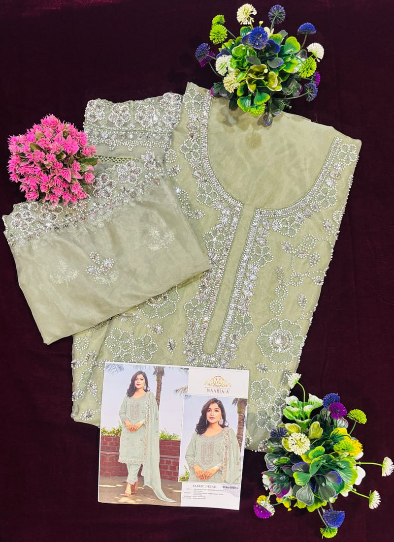 Heavy Embroidered Organza Suit with Moti Dupatta