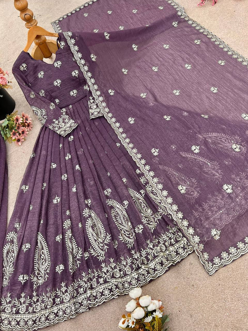 Embroidered Crunchy Silk Kurti Set with Plazzo & Dupatta