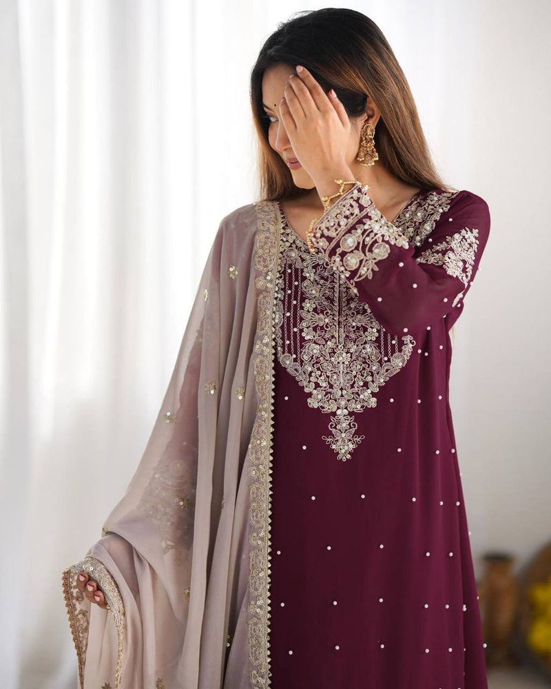 Heavy Faux Georgette Embroidered 3-Piece Suit Set