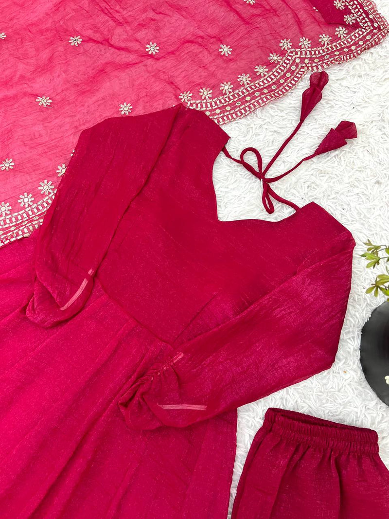 Elegant Heavy Embroidery Sequin Work Gown with Dupatta