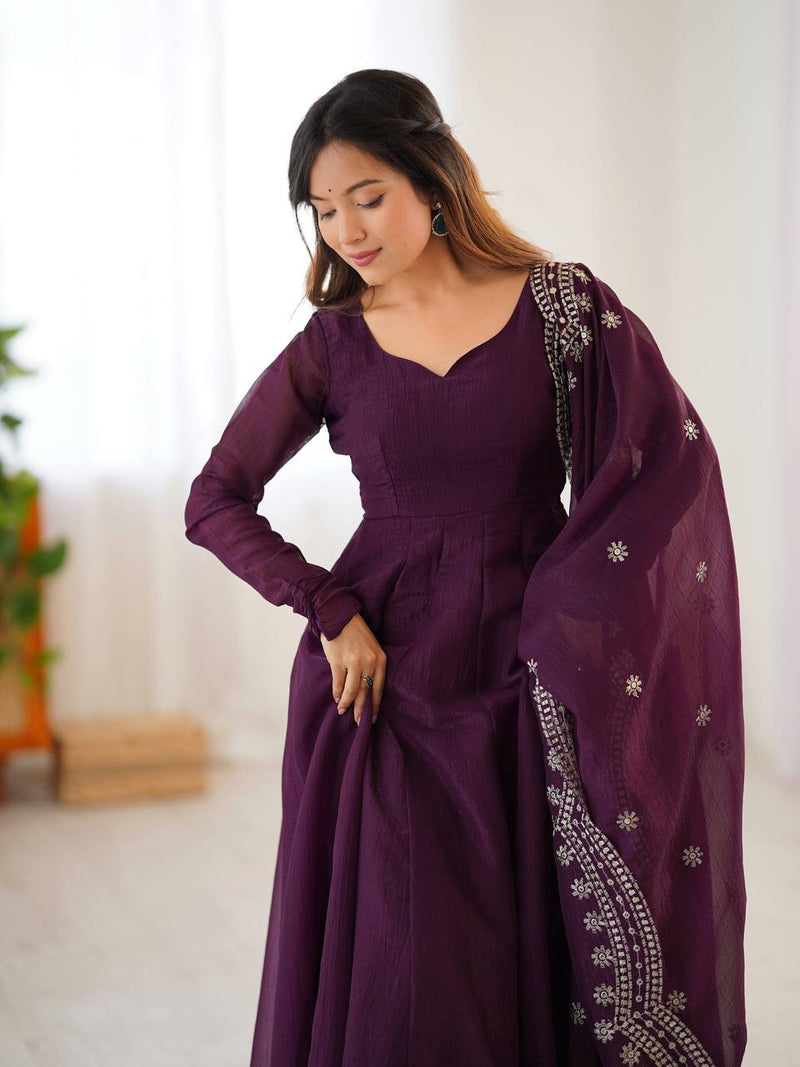 Exclusive Heavy Designer Gown in Fandy Silk with Embroidered Dupatta
