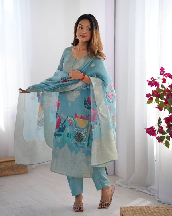 Wholesale Chanderi Silk Jacquard & Digital Print Suit with Micro Pants