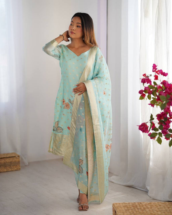 Partywear Chanderi Silk Dress Set with Digital Print Dupatta