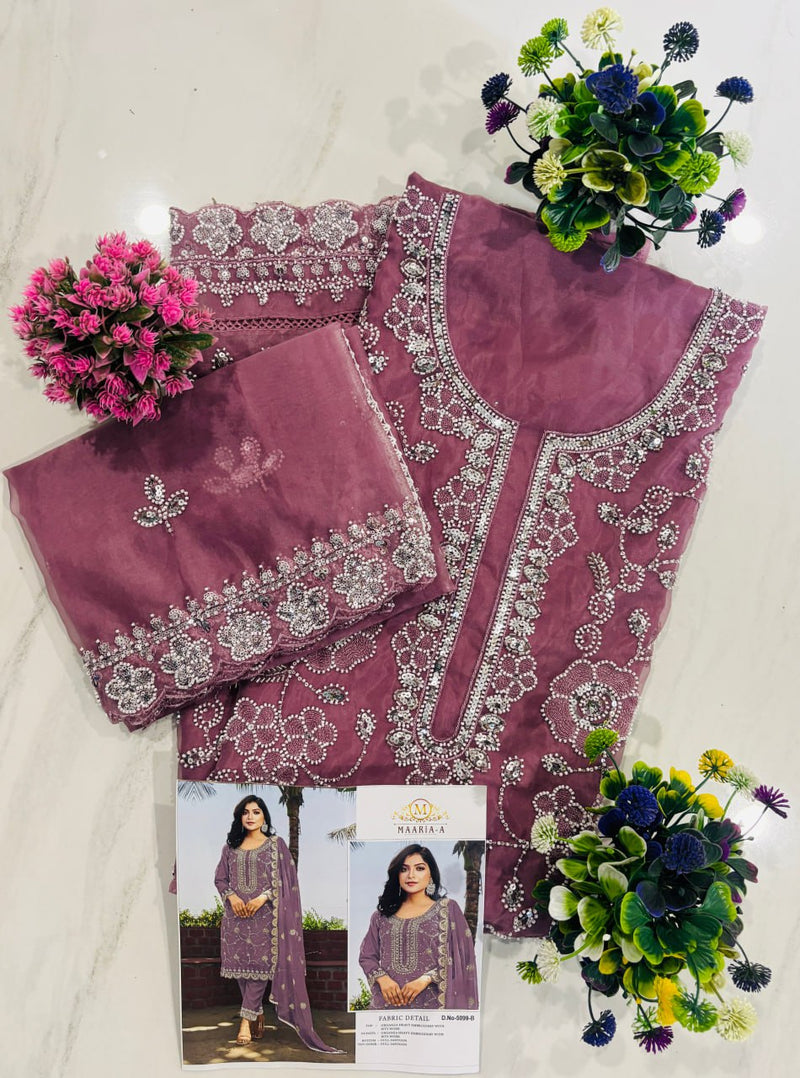 Heavy Embroidered Organza Suit with Moti Dupatta