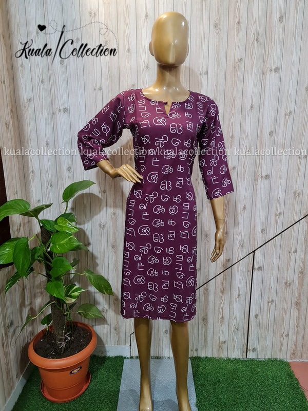 Trendy Wine Colored Tamil Alphabetical Kurti