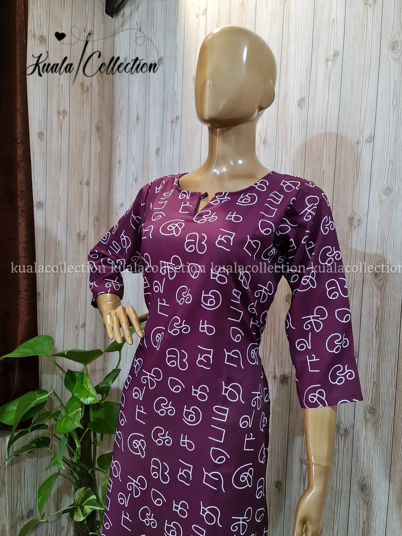 Trendy Wine Colored Tamil Alphabetical Kurti