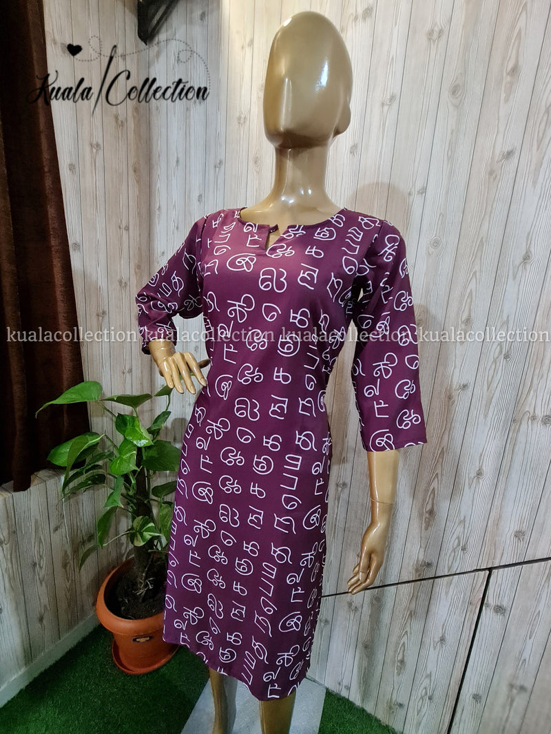 Trendy Wine Colored Tamil Alphabetical Kurti