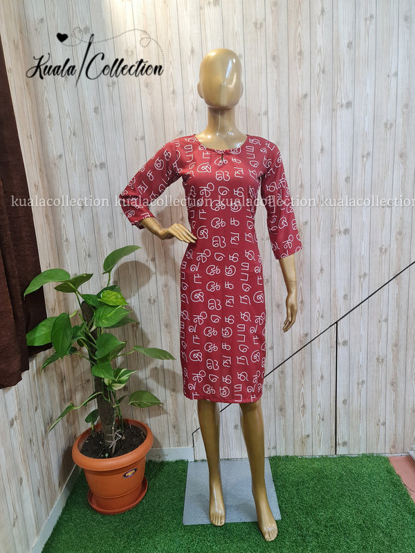 Eye Catching Maroon Colored Tamil Alphabetical Kurti