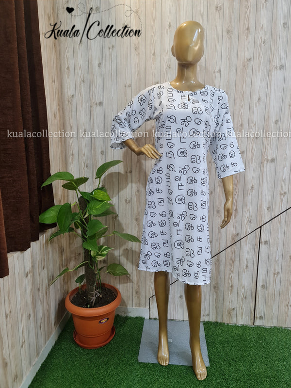 Demanding White Colored Tamil Alphabetical Kurti