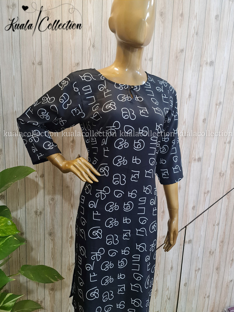 Blooming Black Colored Tamil Alphabetical Kurti