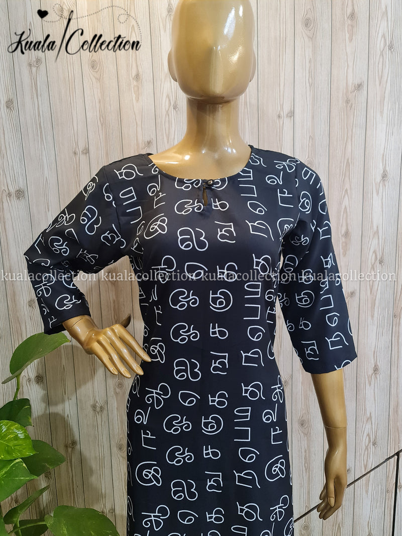 Blooming Black Colored Tamil Alphabetical Kurti