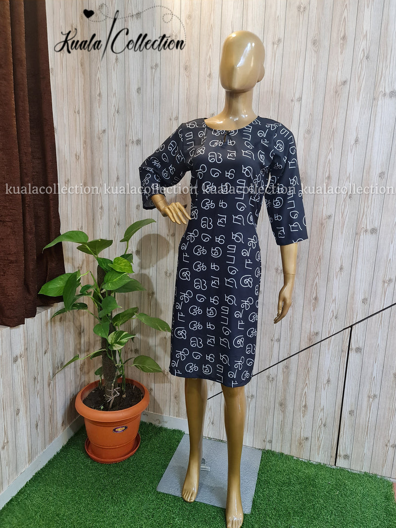 Blooming Black Colored Tamil Alphabetical Kurti