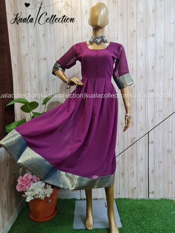 Beautiful Violet Colored Jacquard Border Georgette Anarkali Gown By Kuala Collection