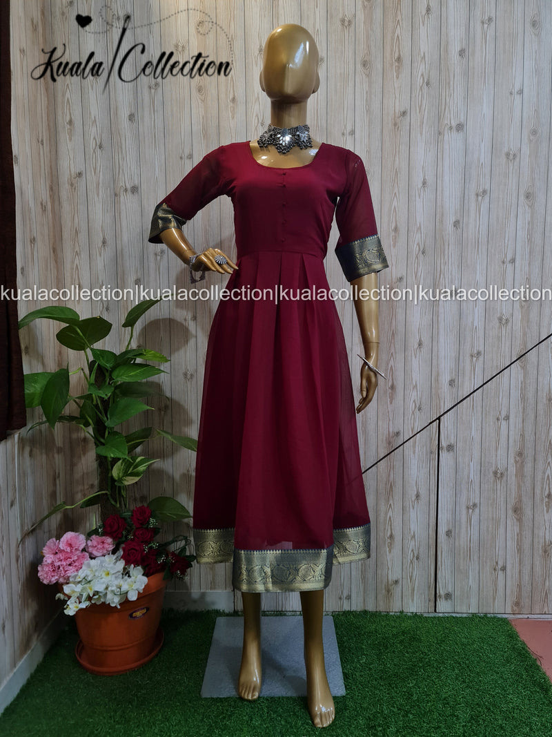 Eye-Catching Maroon Colored Jacquard Border Georgette Anarkali Gown By Kuala Collection