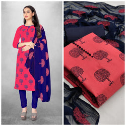 Elegant Red-Pink Color Slub Cotton Straight Cut Chudidhar