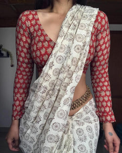 Mesmerizing White With Red Printed Blouse