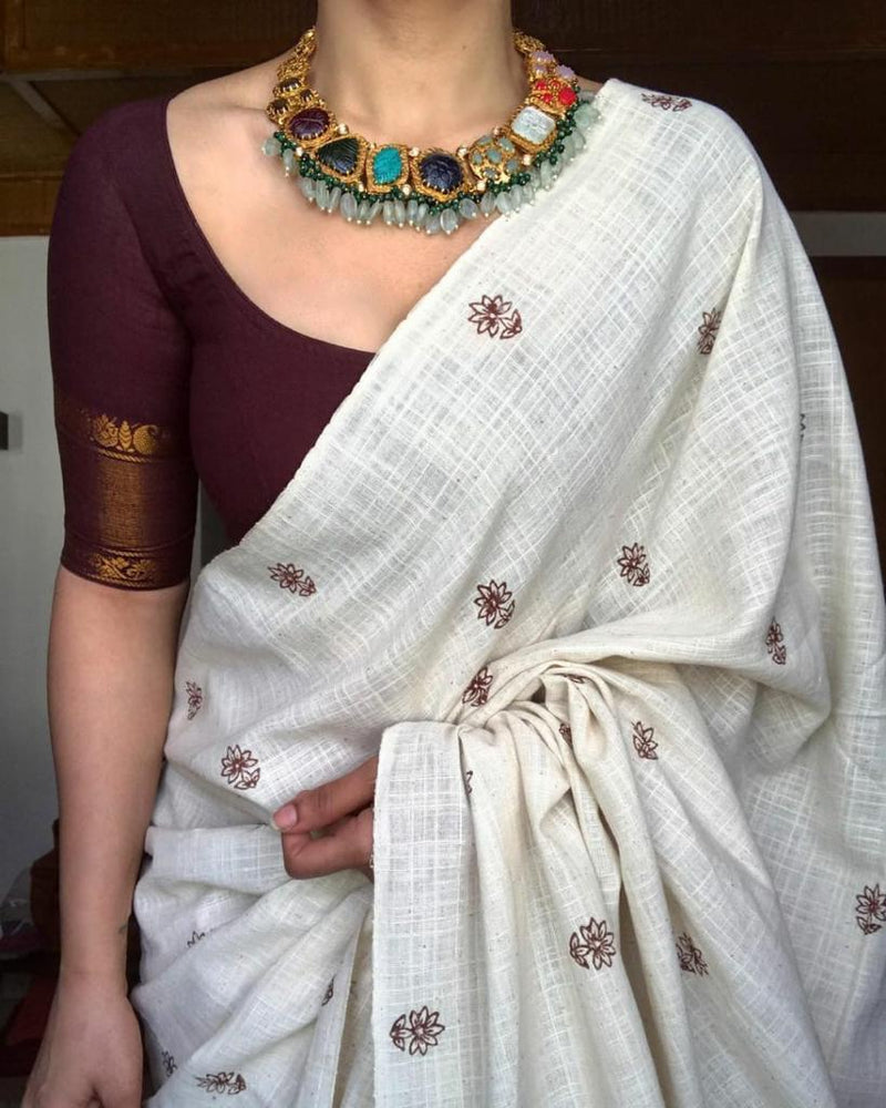 Lovely White & coffee Saree