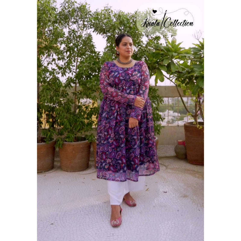 ATTRACTIVE PLUS SIZE  MANGO PRINT  FLAIR GOWN WITH PLAZZO PANT