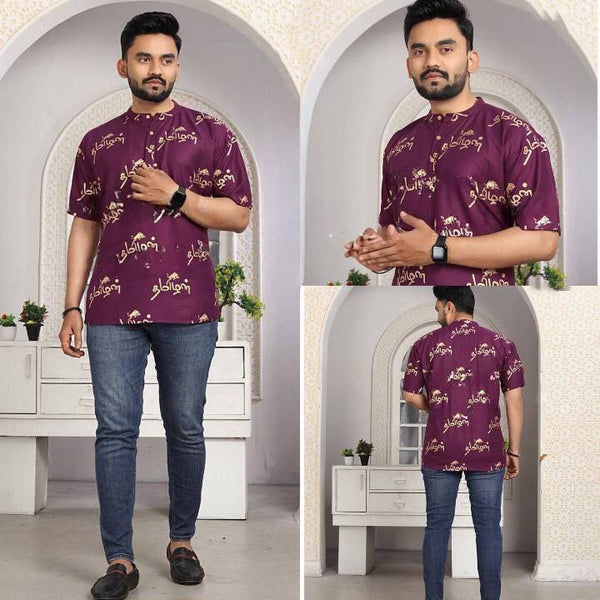 Trendy Wine Slub Heavy Galaxy Cotton foil printed shirt