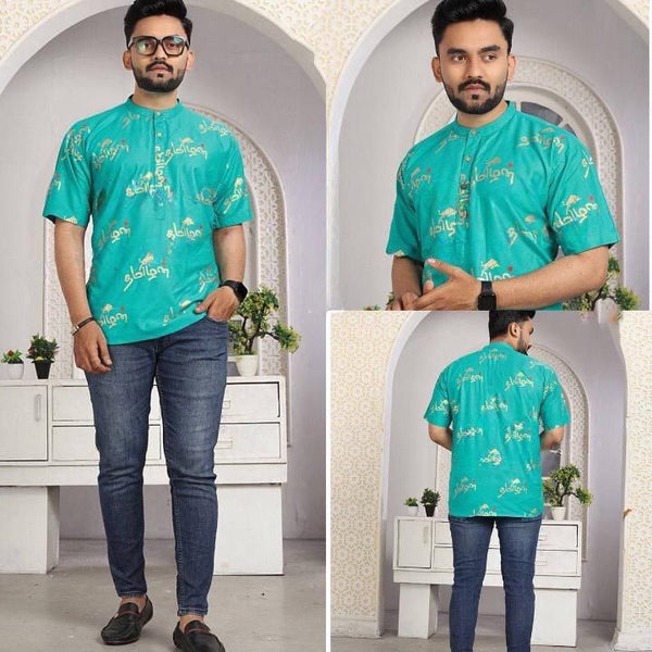 Trendy Turquoise Heavy Galaxy Cotton foil printed shirt