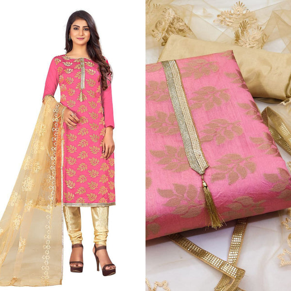 Elegant Pink Color Jacquard Straight Cut Chudidhar