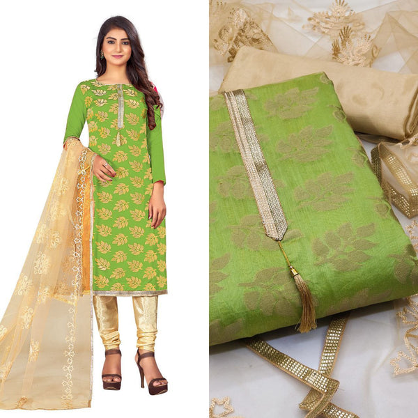 Refreshing Green Color Jacquard Straight Cut Chudidhar