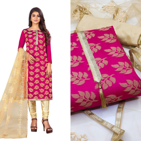 Delightful Pink Color Jacquard Straight Cut Chudidhar