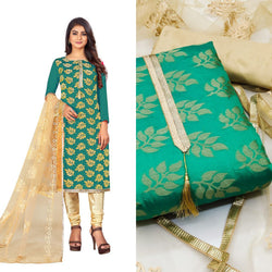 Trendy Green Color Jacquard Straight Cut Chudidhar