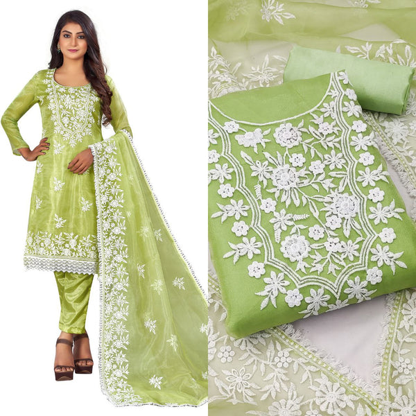 Refreshing Light Green Color Organza Straight Cut Chudidhar