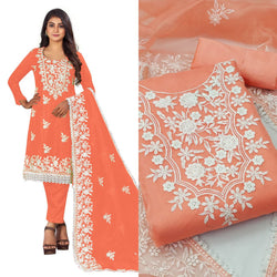 Awesome Orange Color Organza Straight Cut Chudidhar