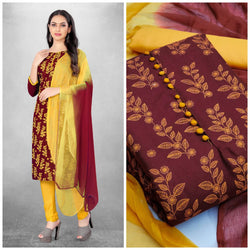 Wonderful Maroon Color Slub Cotton Straight Cut Chudidhar