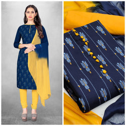 Fantastic Blue Color Slub Cotton Straight Cut Chudidhar