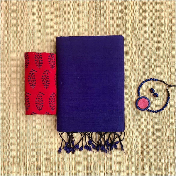  Blissful Violet Colour Traditional Looking Chanderi Cotton Saree-Violet & Red-Cotton Saree Store