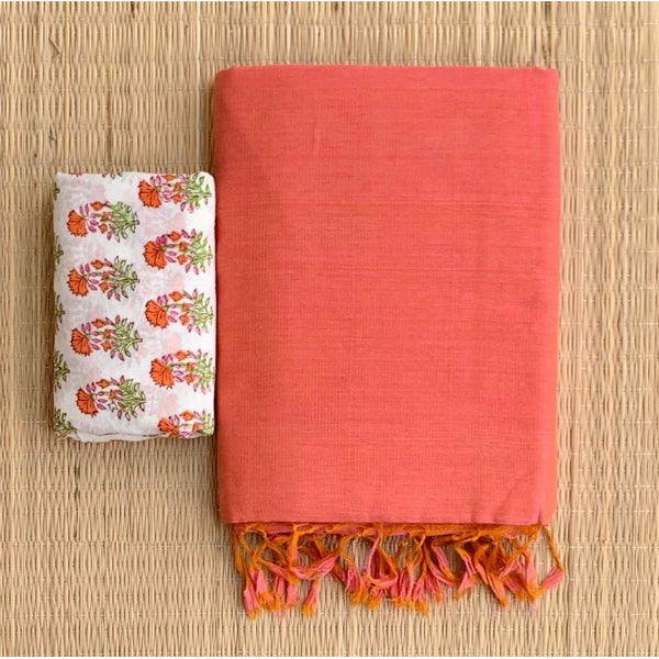  Energetic Peach Colour Traditional Looking Chanderi Cotton Saree-Orange Color-Cotton Saree Store