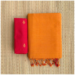  Exclusive Orange Colour Traditional Looking Chanderi Cotton Saree-Orange Color-Cotton Saree Store