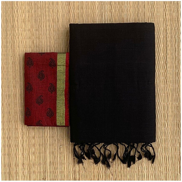  Gleaming Black Colour Traditional Looking Chanderi Cotton Saree-Black-Cotton Saree Store