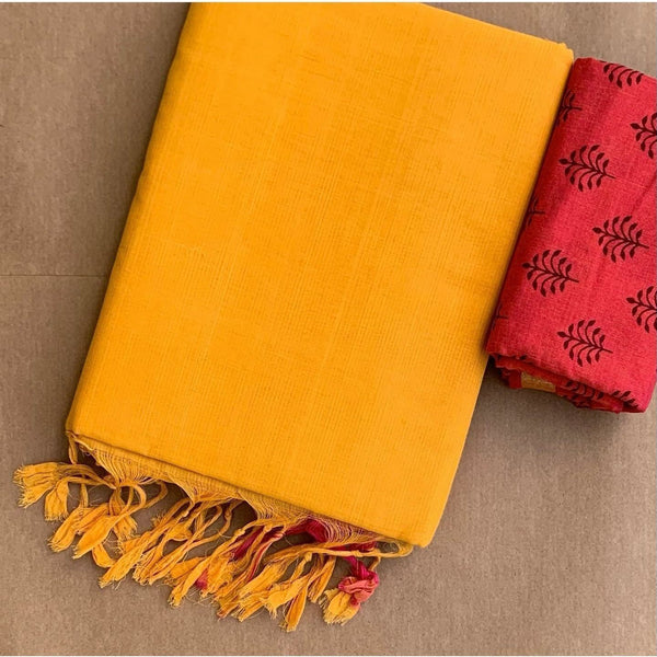  Refreshing Mustard Colour Traditional Looking Chanderi Cotton Saree-Musterd Color-Cotton Saree Store