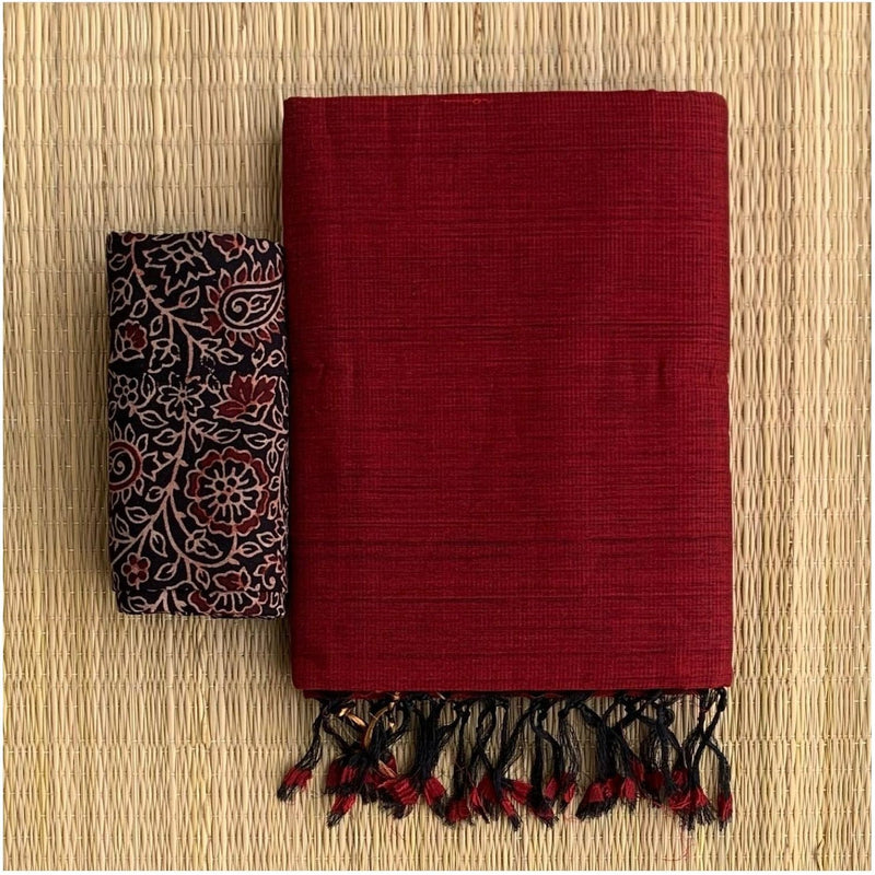  Surpassing Maroon Colour Traditional Looking Chanderi Cotton Saree-Marun Color-Cotton Saree Store