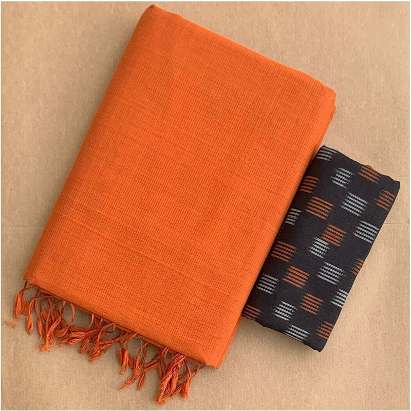  Triveni Orange Traditional Looking Chanderi Cotton Saree-Cotton Saree Store