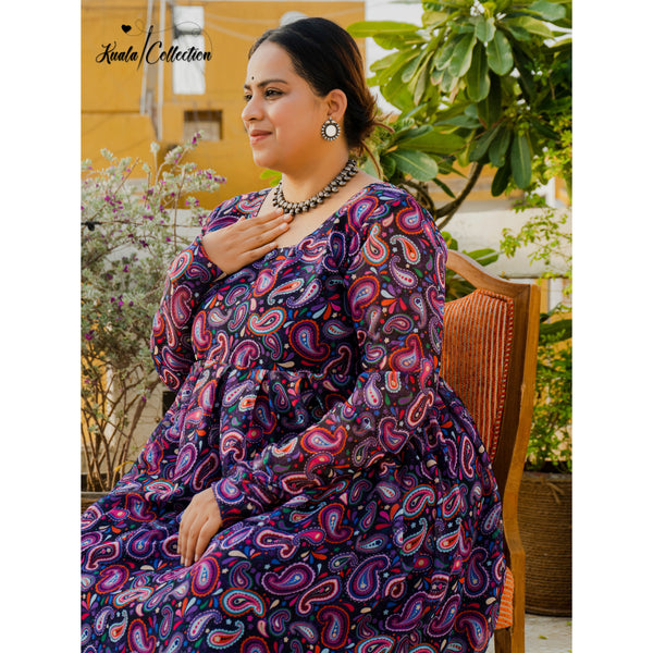 ATTRACTIVE PLUS SIZE  MANGO PRINT  FLAIR GOWN WITH PLAZZO PANT