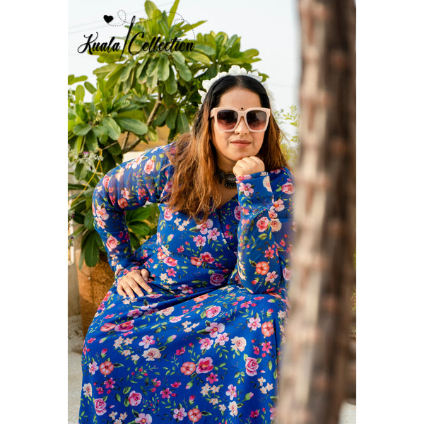 Eye Catching Floral Print  Plus Size Long Anarkali