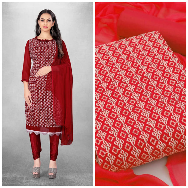 Enchanting Red Georgette With Embroidery Straight Cut Chudidhar