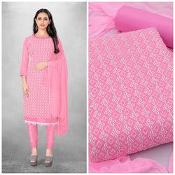 Lovely Pink Georgette With Embroidery Straight Cut Chudidhar