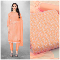 Stunning Peach Georgette With Embroidery Straight Cut Chudidhar