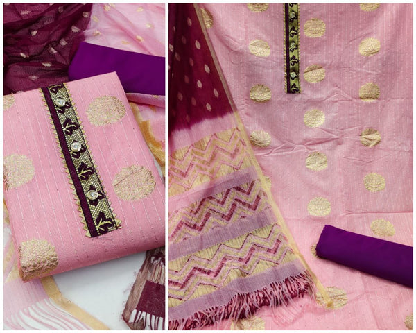 Desirable Pink Color Jacquard Sequence Straight Cut Chudidhar