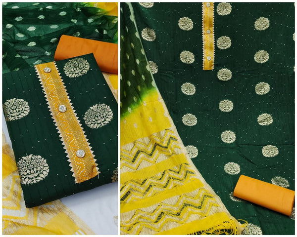 Refreshing Green Color Jacquard Sequence Straight Cut Chudidhar