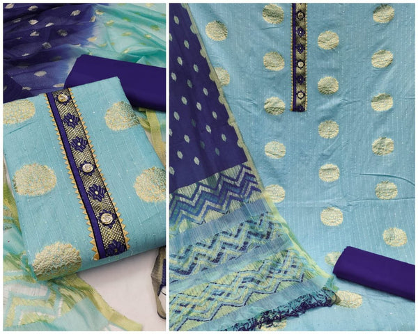 Blooming Blue Color Jacquard Sequence Straight Cut Chudidhar